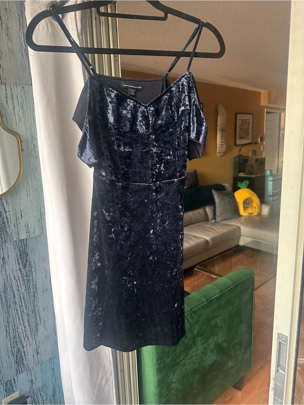 American Eagle Outfitters Crushed Velvet Mini Dress in Navy